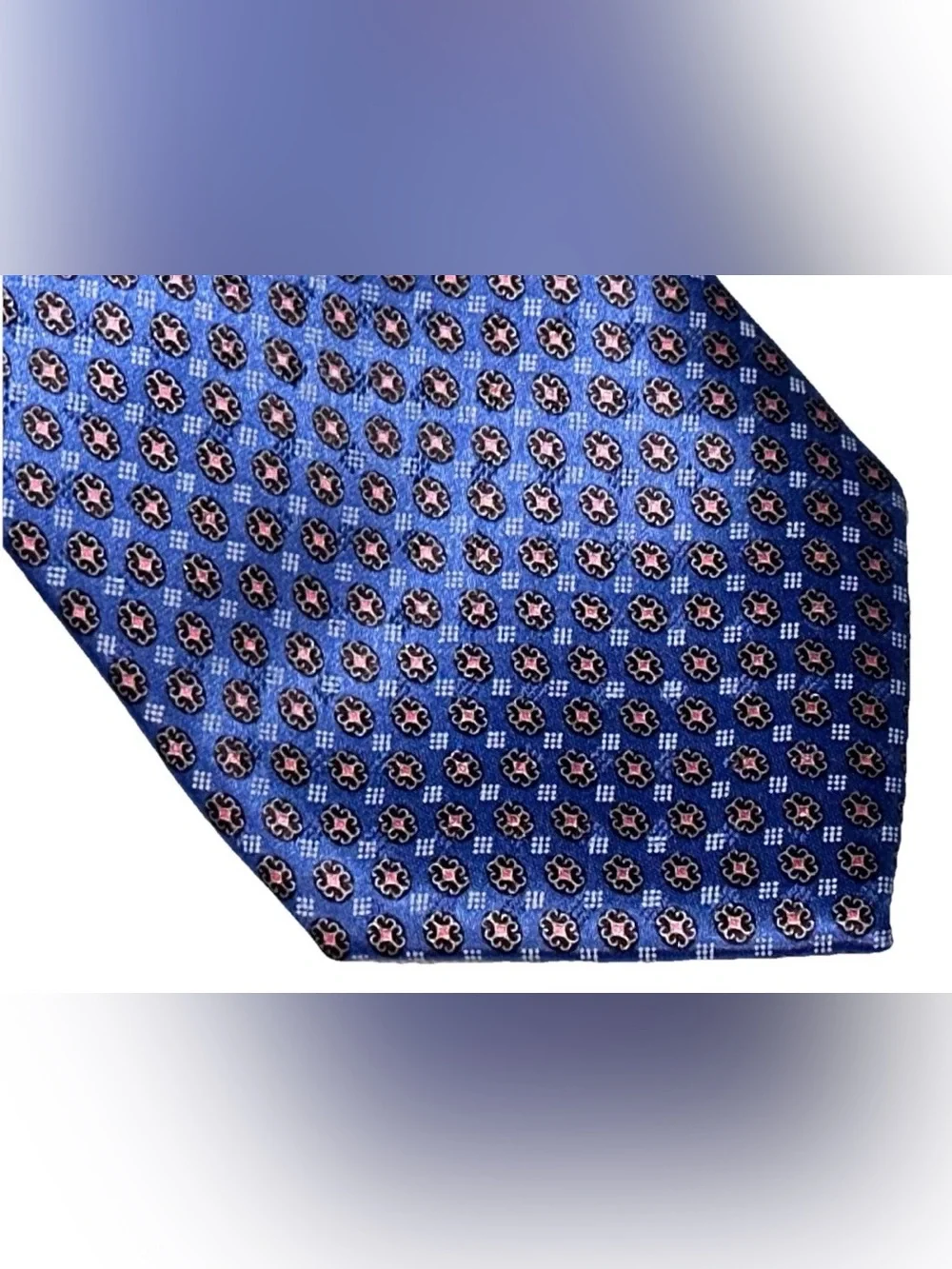 $295 NEW ERMENEGILDO ZEGNA SILVER SATIN BLUE NEAT TIE ITALY 100% SILK
